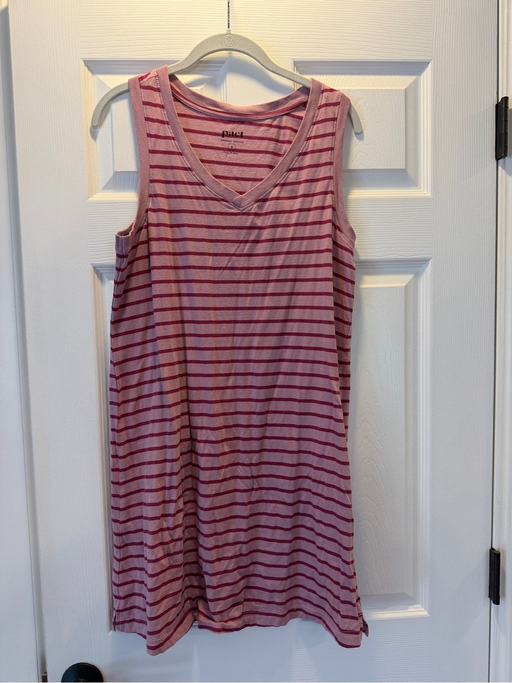 Pact Pink Striped Sleeveless V‑Neck Midi Dress